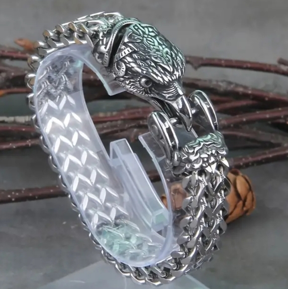 New! MEN'S Claw Link Eagle Head Stainless Steel Bracelet.  9" - Picture 3 of 5